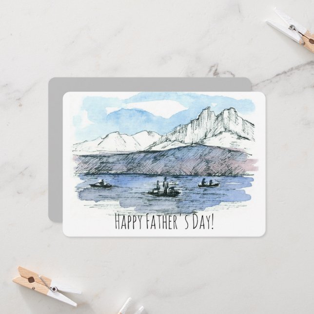 Carte Bonne Fête des pères Pêche Lac Aimer Vous Papa (Devant/Arrière en situation)