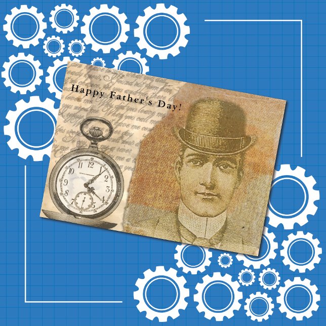 Carte Bonne Fête des pères Steampunk Gentleman Bowler Ca (Créateur téléchargé)