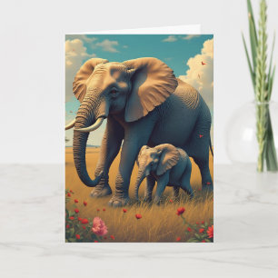 Carte Bonne fille d'anniversaire   Maman et bébé éléphan