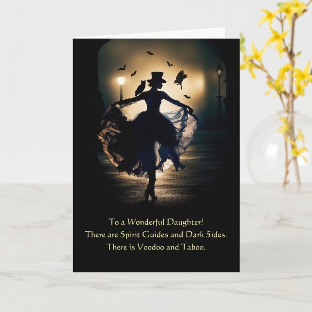 Carte Bonne fille Halloween sorcière Voodoo (Fleur jaune)