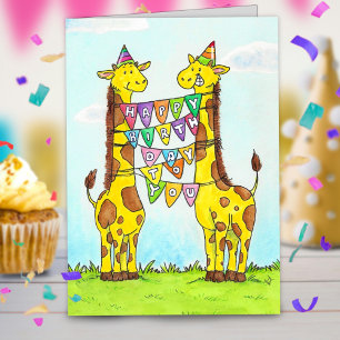 Carte Bonne Giraffes voeux d'anniversaire