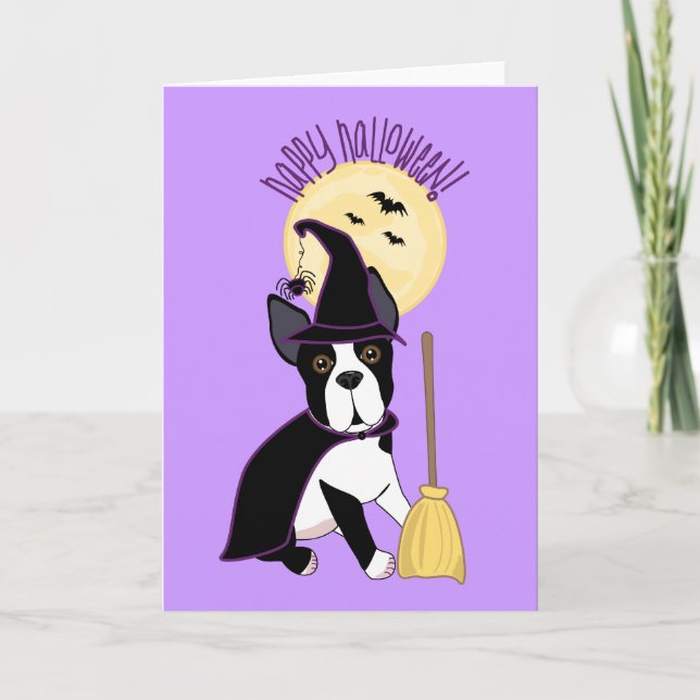 Carte Bonne Halloween Boston Terrier Witch (Devant)