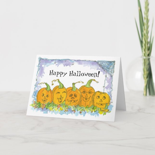 Carte Bonne Halloween Jack-O-Lantern Citrouilles (Devant)