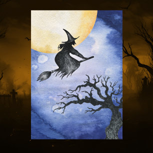 Carte Bonne Halloween Saluer Flying Witch