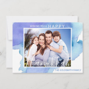 Carte Bonne Hanoukka Blue Watercolor Menorah PHOTO