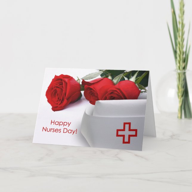 Carte Bonne Journée des infirmières. Casquette des Roses (Devant)