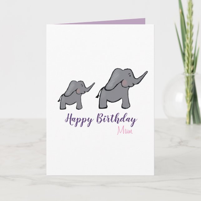 Carte Bonne maman d'anniversaire mignonne éléphant mère  (Devant)