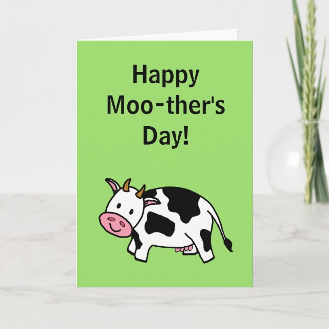 Carte Bonne Moo-ther's Day Moo Cow avec Pink Udder (Devant)
