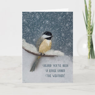 Carte Bonne neige hivernale sous le temps Chickadee
