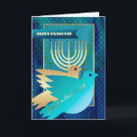 Carte Bonne Pâque. Les colombes de la paix et Menorah<br><div class="desc">Bonne Pâque. Peace Doves et Menorah avec feuille d'or embellit la carte de voeux personnalisable de Pâque. Cartes et cadeaux correspondants disponibles dans la catégorie Jours fériés de notre magasin.</div>