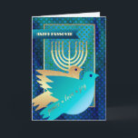 Carte Bonne Pâque. Les colombes de la paix et Menorah<br><div class="desc">Bonne Pâque. Peace Doves et Menorah avec feuille d'or embellit la carte de voeux personnalisable de Pâque. Cartes et cadeaux correspondants disponibles dans la catégorie Jours fériés de notre magasin.</div>