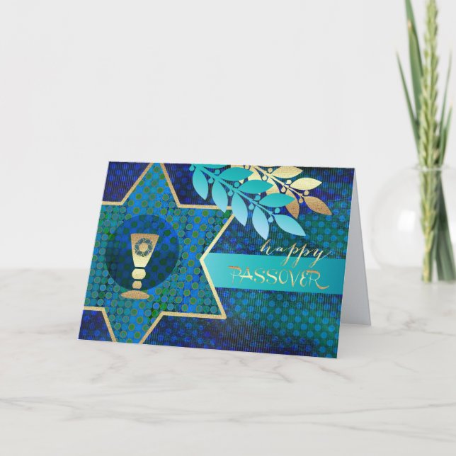 Carte Bonne Pâque. Star of David and Kiddush Cup (Devant)
