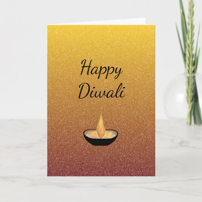 Carte Bonne Parties scintillant Diwali Gold Elegant Diya (Devant)