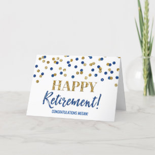 Carte Bonne retraite Félicitations Blue Gold Dots