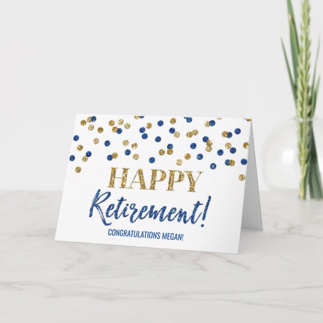 Carte Bonne retraite Félicitations Blue Gold Dots (Devant)