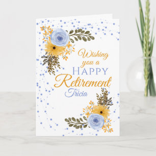 Carte Bonne Retraite Florale Jaune Et Fleurs Bleues