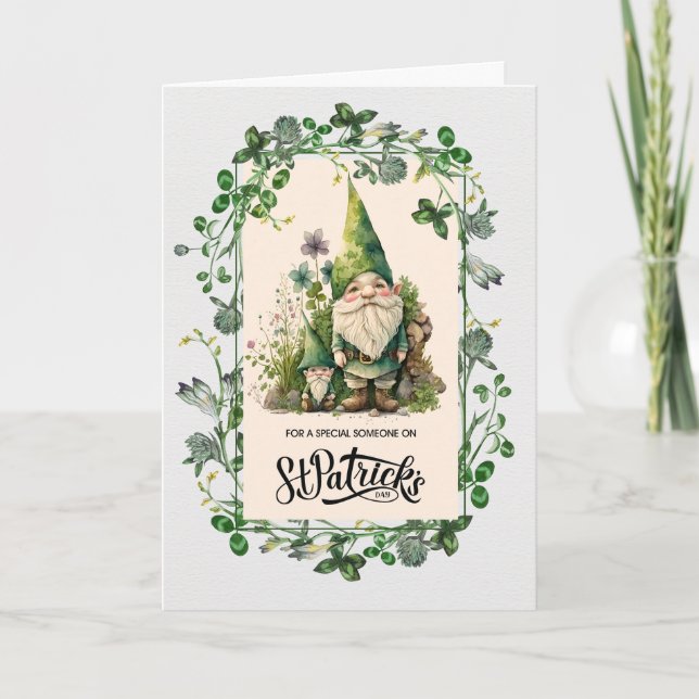 Carte Bonne Saint Patrick. Gnomes irlandais mignons (Devant)