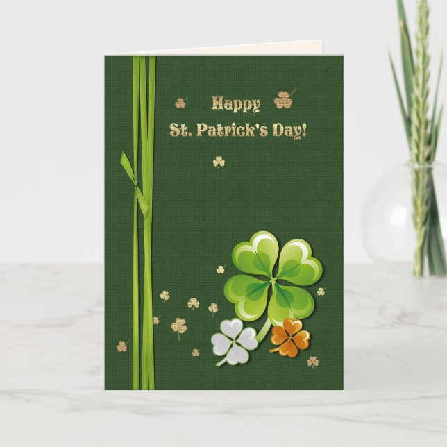 Carte Bonne Saint Patrick. Shamrocks Tricolor (Devant)