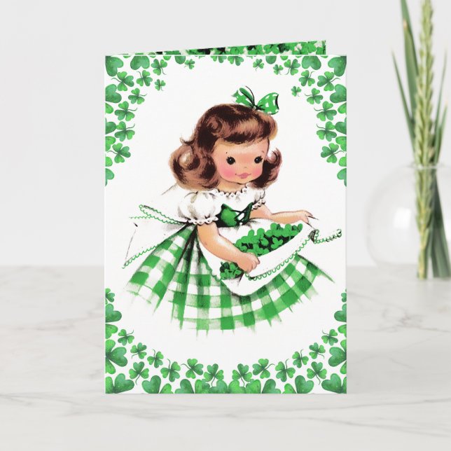 Carte Bonne Saint Patrick. Vintage petite fille irlandai (Devant)