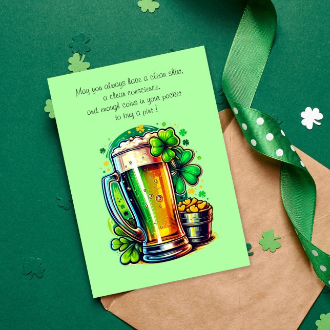 Carte Bonne Saint Patrick's Day Irish Blessing (St Patrick's Day card with Irish blessing and beer on the card.)