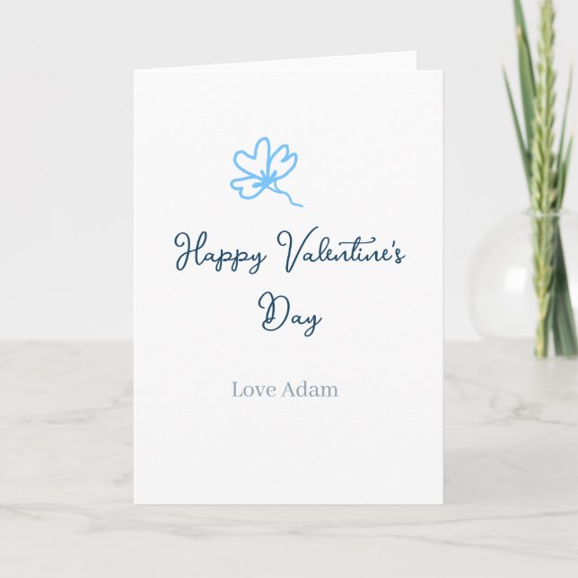Carte Bonne Saint-Valentin bleue fleur nom rustique joye (Devant)