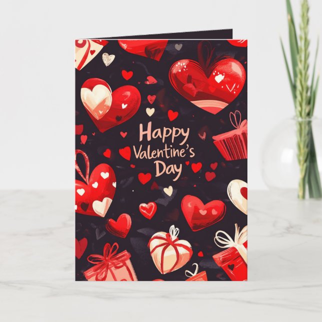Carte Bonne Saint Valentin Coeurs et cadeaux (Devant)