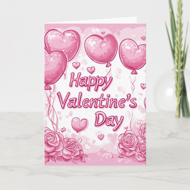 Carte Bonne Saint Valentin Roses et Coeurs rose (Devant)