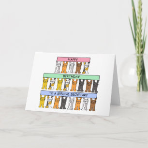 Carte Bonne Secrétaire d'Anniversaire Cartoon Cats