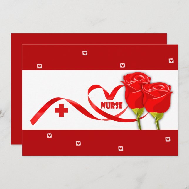 Carte Bonne Semaine des infirmières. Roses rouges (Devant / Derrière)