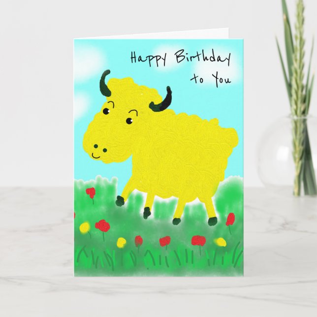 Carte Bonne vache dans l'pré Anniversaire (Devant)