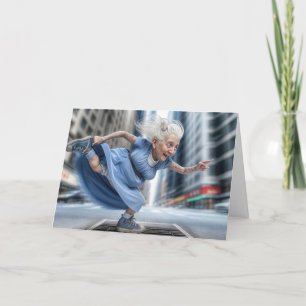 Carte Bonne Vielle Dame Dansant Sur Un Vent De Rue