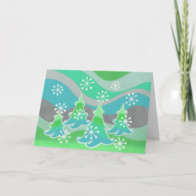 Carte Bonnes Fêtes vertes Arbres d'hiver (Devant)