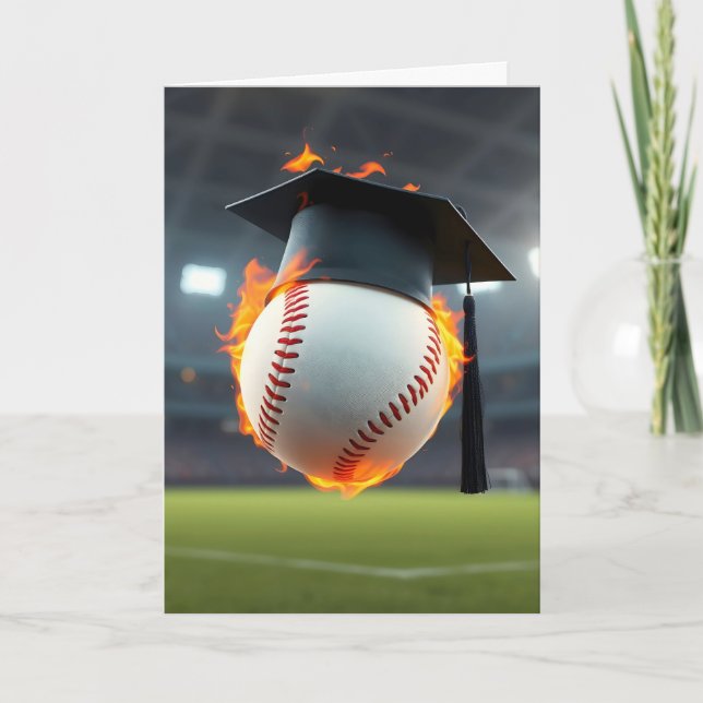 Carte Bonnet de fin d'études sur un baseball flamboyant (Devant)