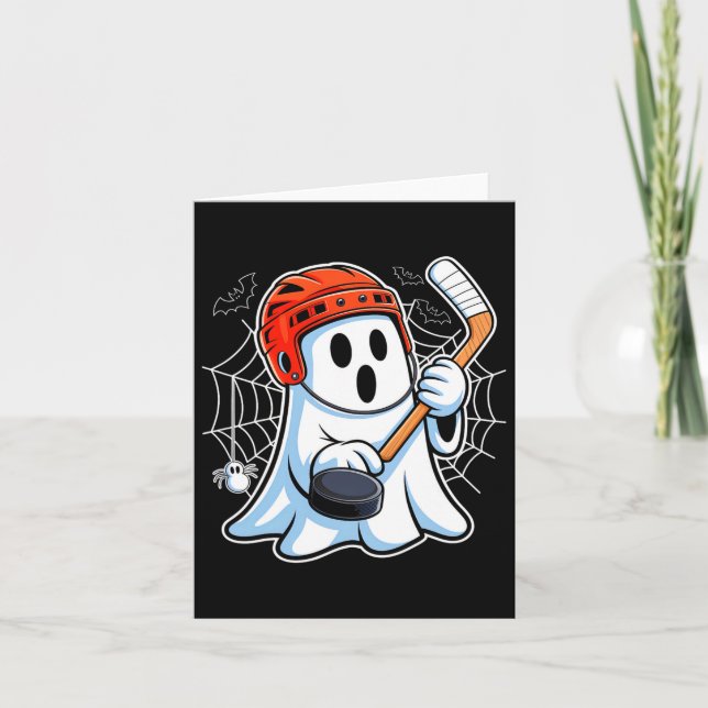 Carte Boo Ghost Jouer Hockey Drôle Halloween Hockey Co (Devant)