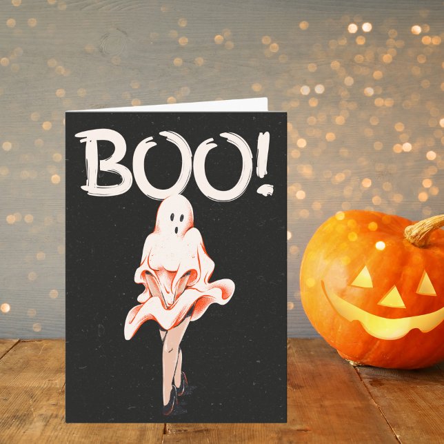 Carte Boo ! Halloween vintage en ghost costume (Créateur téléchargé)