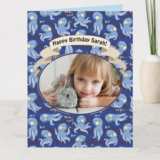 Carte Boo Octopus Blue Cute Anniversaire de enfant (Devant)