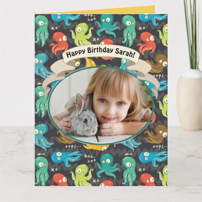 Carte Boo Octopus Cute Multicolor Anniversaire de enfant (Devant)