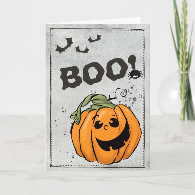 Carte Boo Orange Jack 'O Lantern Halloween (Devant)