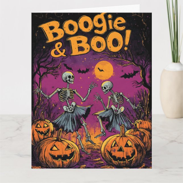 Carte Boogie & Boo ! - Skeletons d'Halloween et Citrouil (Devant)