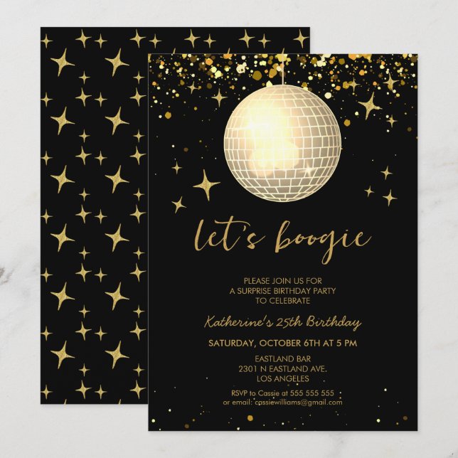 Carte Boogie Retro Disco Ball Parties scintillant Annive (Devant / Derrière)