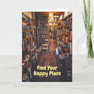 Carte Book Lovers Happy Birthday avec photo de librairie