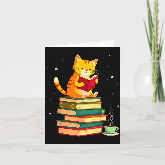 Carte Book Reading Cat Fall Christmas For Men Women Kids (Devant)
