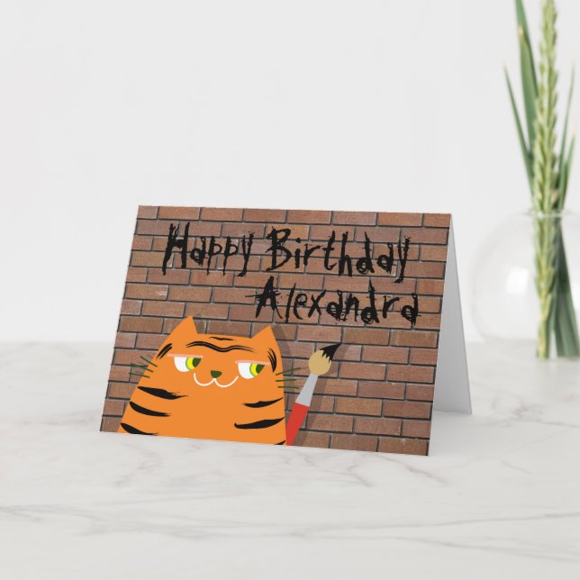 Carte Booo The Cat, Drôle Anniversaire de enfant de tigr (Devant)
