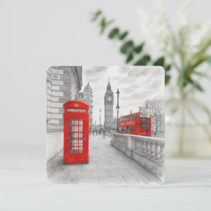 Carte Booth & Bus London Red Phone Watercolor