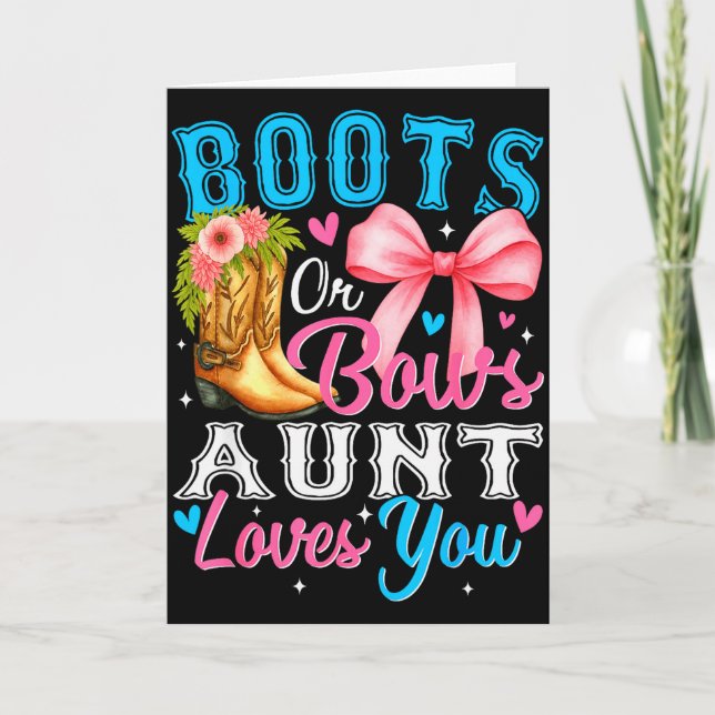 Carte Boots Or Bows Aunt Loves You Gender Reveal Family  (Devant)