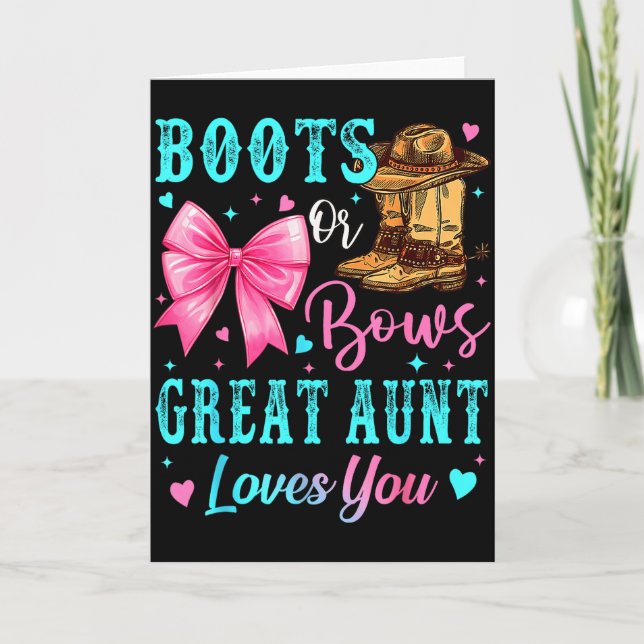 Carte Boots Or Bows Great Aunt Loves You Gender Reveal F (Devant)