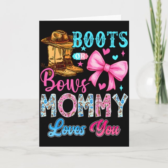 Carte Boots Or Bows Mommy Loves You Gender Reveal Family (Devant)