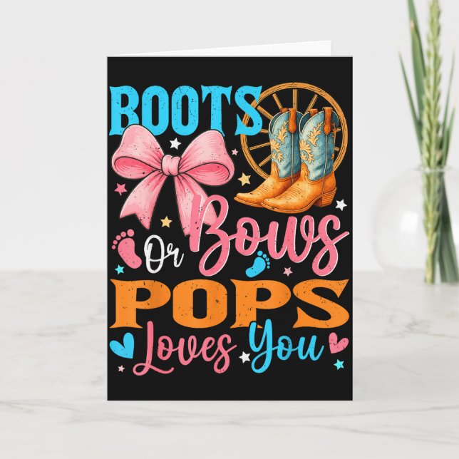 Carte Boots Or Bows Ps Loves You Gender Reveal Family  (Devant)
