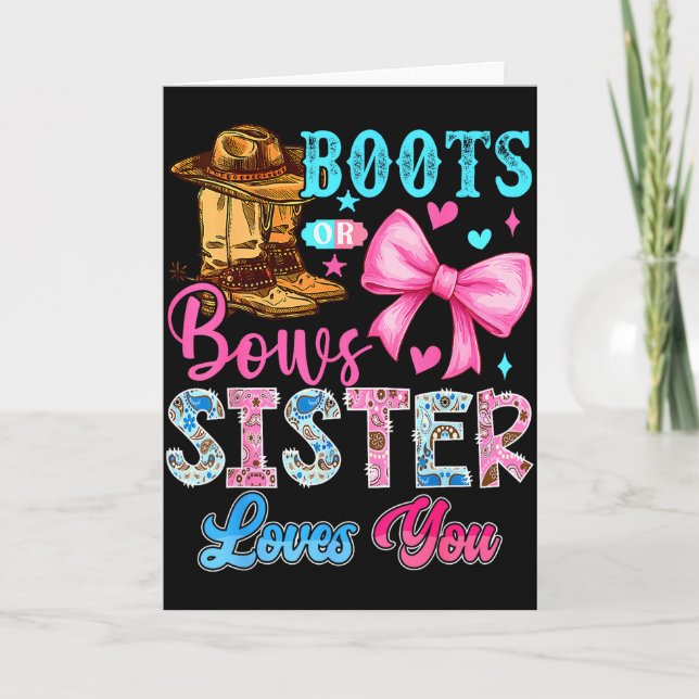 Carte Boots Or Bows Sister Loves You Gender Reveal Famil (Devant)