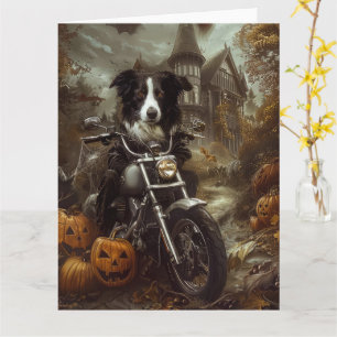 Carte Border Collie à moto Halloween effrayant